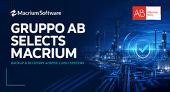 A image of an energy plant with the text over it saying gruppo AB selects Macrium backup and recovery across 2000 machines